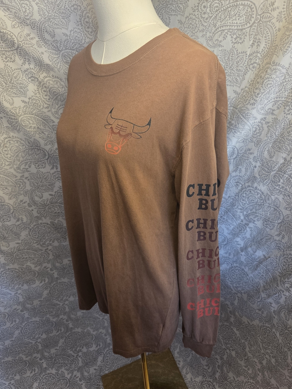 NBA Brown Graphic Long Sleeve Tee with Bulls Logo